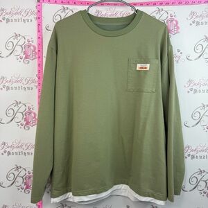 SHEIN long sleeve Tokyo Olive Green Long Sleeve Pocket Tee with White Hem Layer
